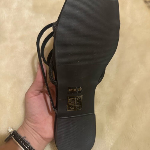 Chrysanthou Straped Flats Size 39 Black Glittery Straps New