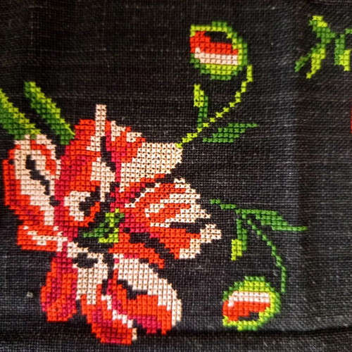 Handmade embroidered cross-stitch pillowcase 56x54 cm unused vintage