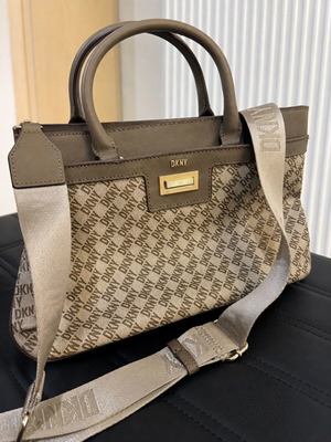DKNY women's shoulder and handbag, brown/beige monogram with strap