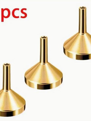 Set of 3 Mini Metal Funnels new, 2.1x1.8cm, gold color