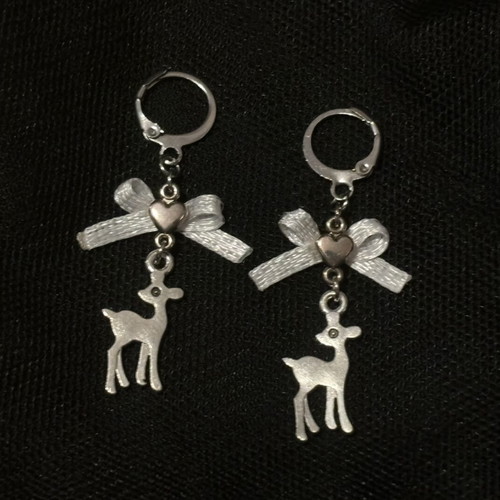 Deer earrings handmade from scratch, new, white and silver