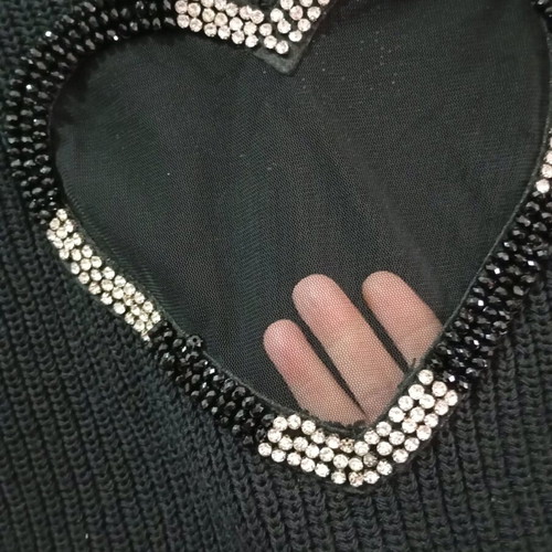 Knitted turtleneck size XS like new with rhinestones and decorative heart