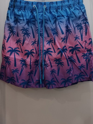 Men's swim shorts new, blue and purple, palm tree design, XXL