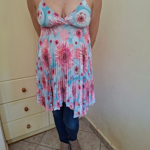John Zack Vintage Y2K Asymmetric Pleated Dress new, blue and pink