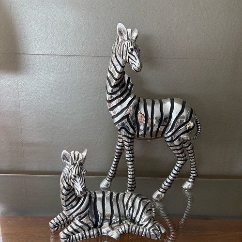 Decorative set with 2 porcelain zebras new