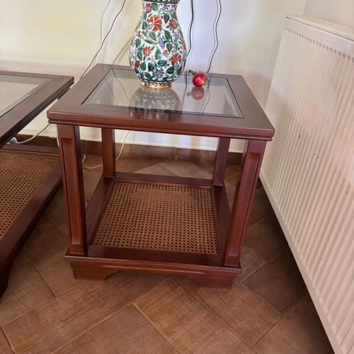 Set of 3 classic coffee tables with rattan like new