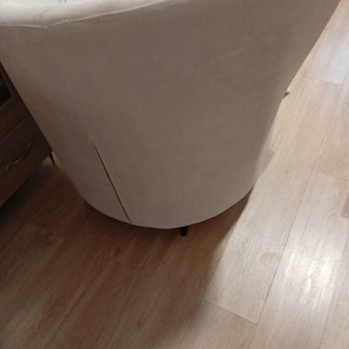 Modern round armchair, ice color, metal legs