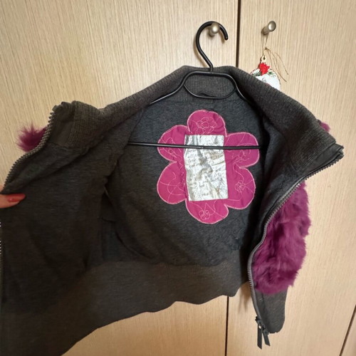 BSB fur jacket like new, purple and gray, with detachable hood