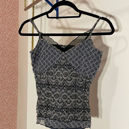 Mexx lace print thin strap top size S/M like new, blue and black