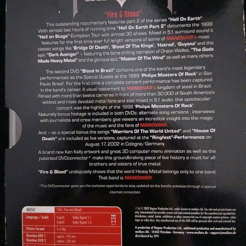 Manowar Fire And Blood double DVD used with slipcase