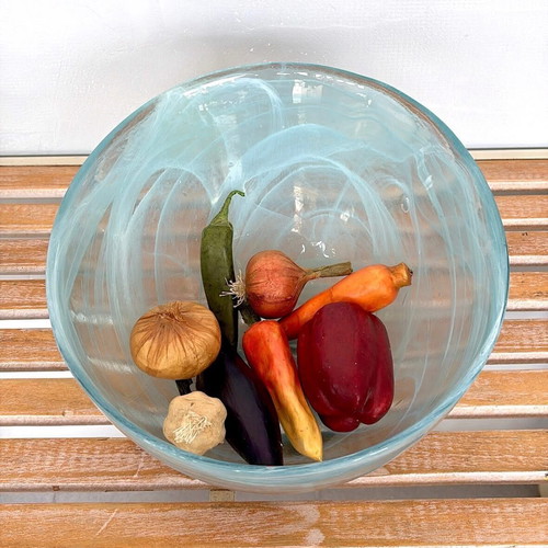 Handmade glass bowl fruit bowl new with white artistic veins