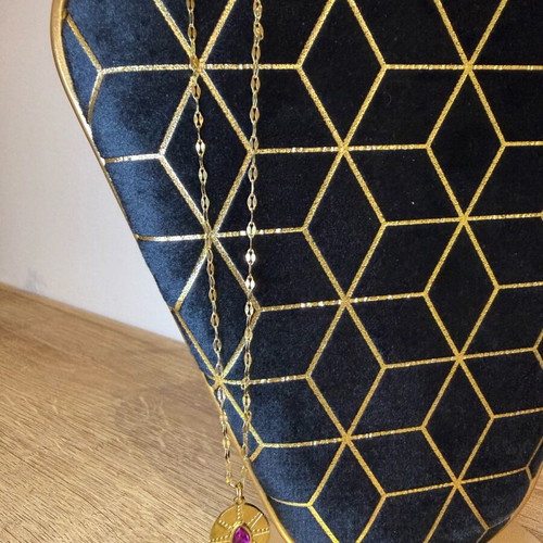 Stainless steel gold necklace with pendant and stone new