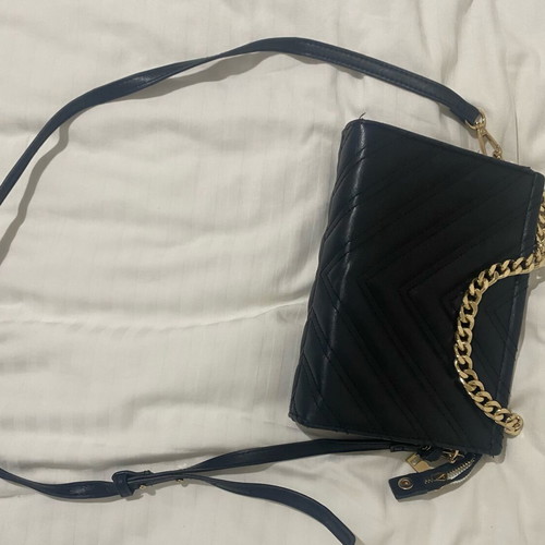 Mango black leather crossbody bag like new with gold chain