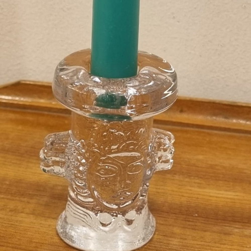 Crystal angel figurine and candle holder Bertil Vallien Kosta Boda used