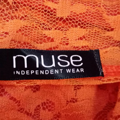 Muse Lace Dress orange with open back and bow, like new XS