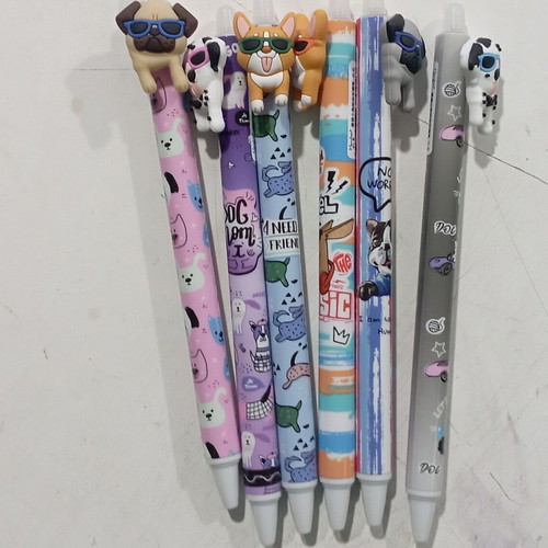 Magic pen set of 6 with dog eraser, 14.5cm, new