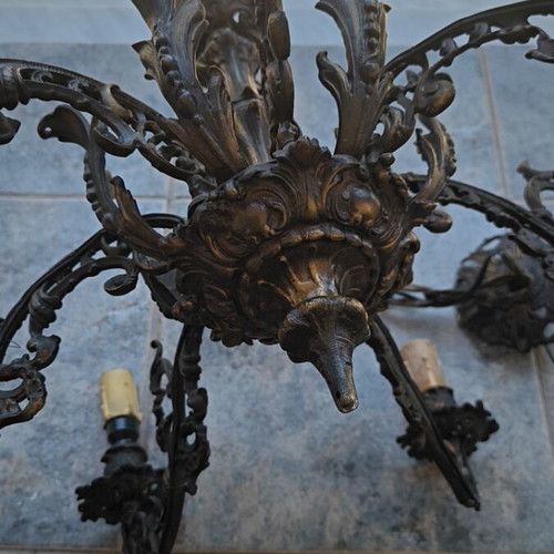 Vintage brass chandeliers with acanthus leaf decorations, set of 2