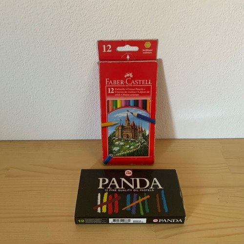 Colored pencils and wax crayons used Faber Castel & Panda