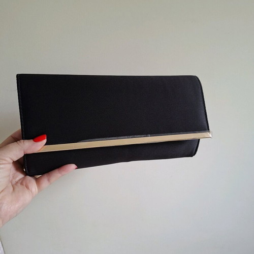 Handbag clutch new black with gold trim