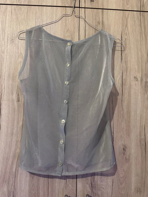 Transparent blouse with buttons used, silver-iridescent thread