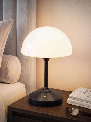 Dawnwake wireless LED mushroom table lamp 5000 mAh, touch dimming, black