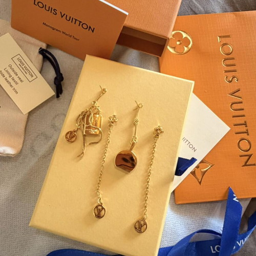 Louis Vuitton stainless steel earrings, rare sold out design, gold tone