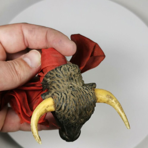 Spanish plastic bottle stopper with bull head vintage, used