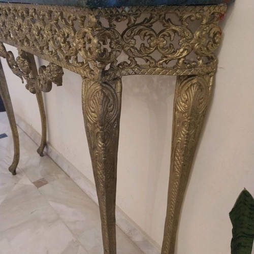Vintage brass gilt entryway furniture with marble top used