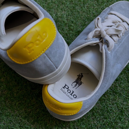 Ralph Lauren men's sneakers like new, grey suede with yellow accent