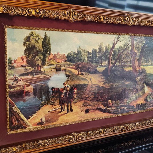 Vintage Flatford Mill Print by John Constable with Large Carved Frame used