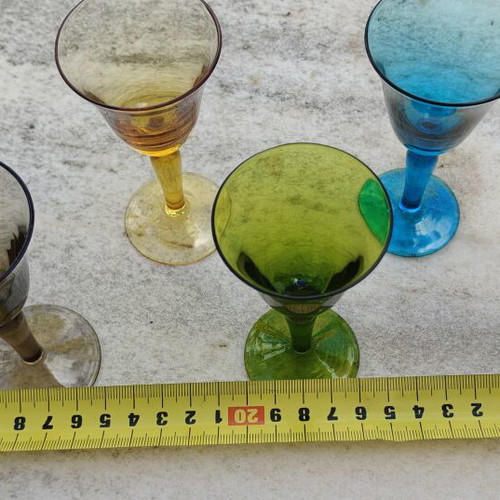 Vintage set of 5 colored liqueur glasses like new