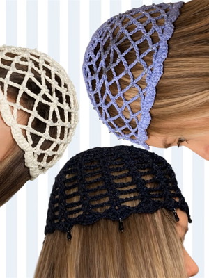 Summer crochet caps with rhinestones new, set of 3