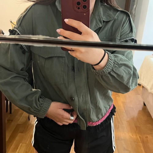 Zara olive green denim jacket like new with back design, lightweight