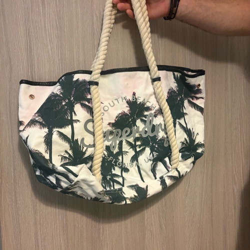Superdry beach bag shoulder used, white and blue