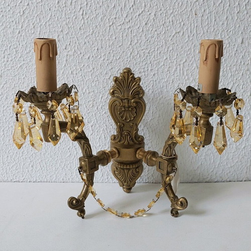 Solid brass antique double wall light new with crystals