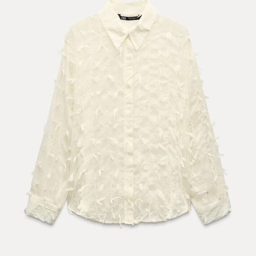 Zara women's semi-transparent shirt with feather effect, new, size L