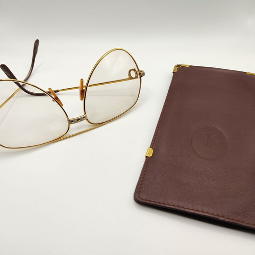 Must De Cartier Gold Santos 22kt Gold Plated glasses used