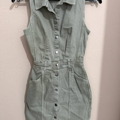 Bershka sleeveless denim mini dress, green
