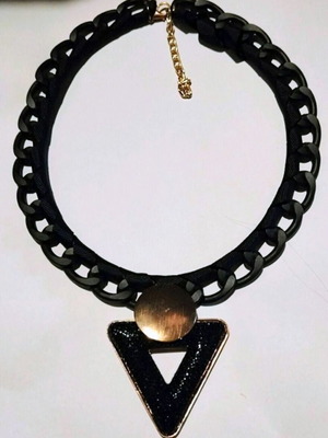 Triangle statement necklace new, thick black matte chain with triangle detail