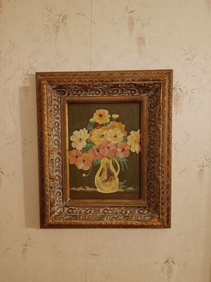 Flower painting used in vintage frame