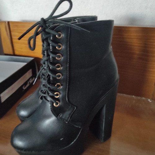 Leather ankle boots used, size 38, black, high heel