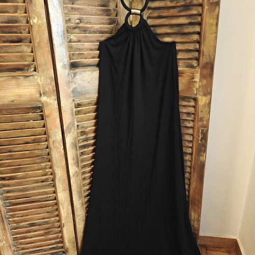 Maxi black elastic dress with gold detail Mara's Collection like new