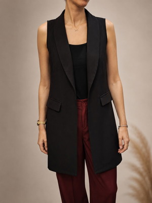 Shein long black sleeveless vest new, size XS
