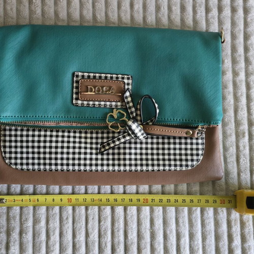Doca women's crossbody bag like new, brown and green, 30×20 cm