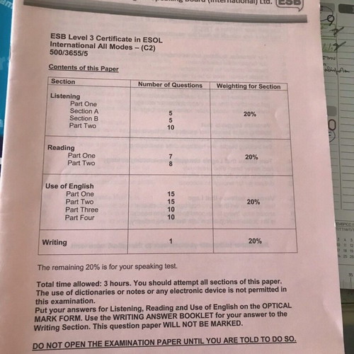 ESB C2 Exam Paper 2023 used, Proficiency level practice material