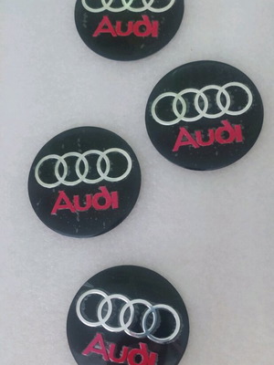Audi Σετ 4 Καινούργια Αυτοκόλλητα Κέντρου Ζάντας, Μαύρο και Κόκκινο 55mm