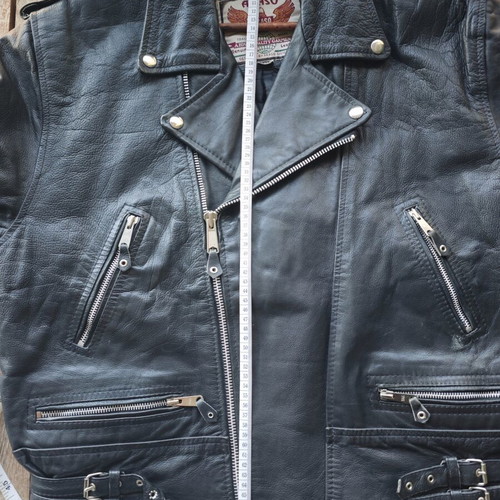 Vintage Akaso Biker Leather Jacket used, size XL, heavyweight black