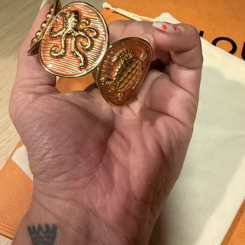 S steel thick summer bracelet with shell design, orange and gold tone