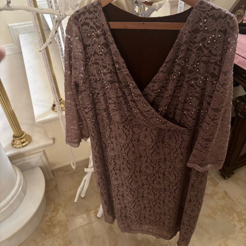 Oversize dress XXL-XXXL handmade lace and drape with pearls like new