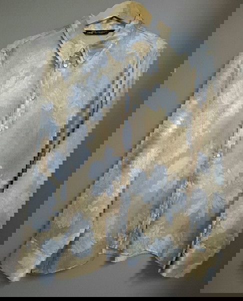 ZARA μακρυμάνικο πουκάμισο σε χρυσαφί-λευκό